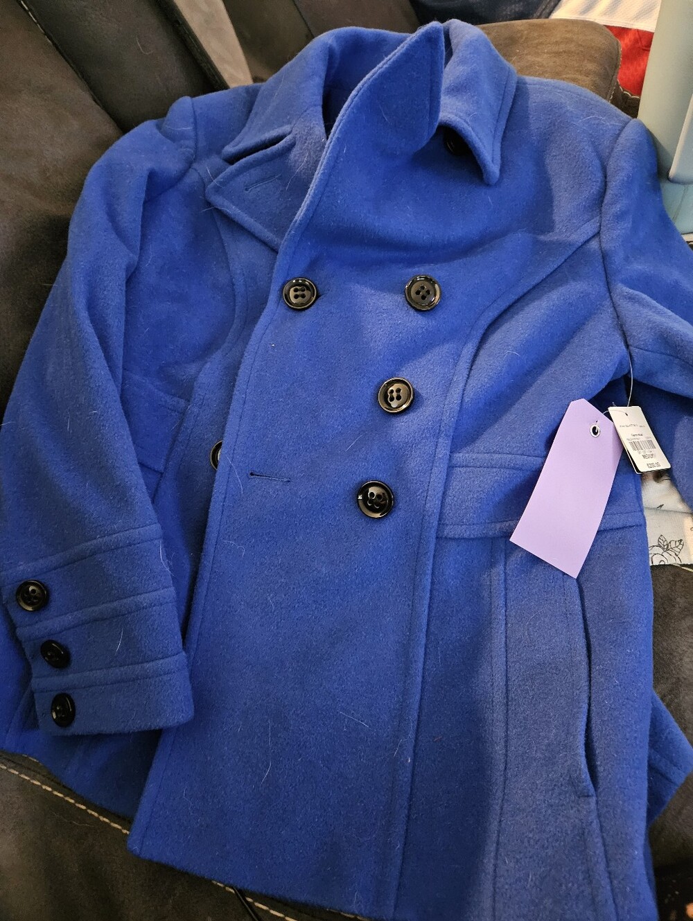 NWT St. John’s Bay Royal Blue Wool Blend Double Breasted Pea Coat Women’s Size M
